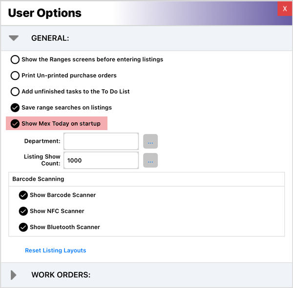 MEX Today User Options