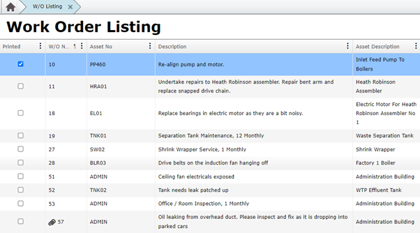 Screenshot Of MEX work order listing After the dynamic Grid option was enabled.