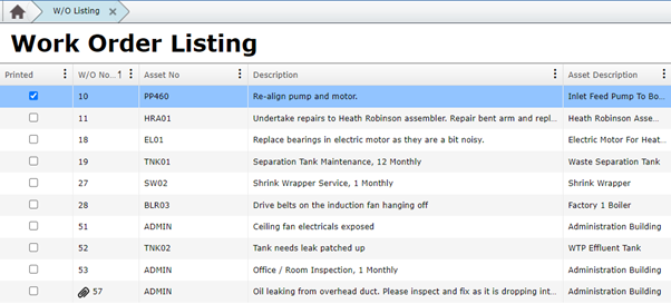 Screenshot Of MEX work order listing before the dynamic Grid option was enabled.