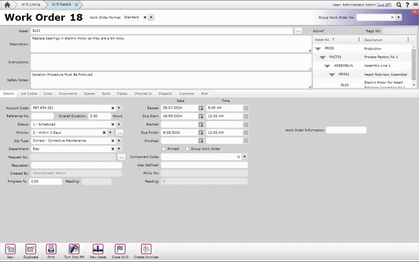 Screenshot of MEX Zoom field with text about work order information.