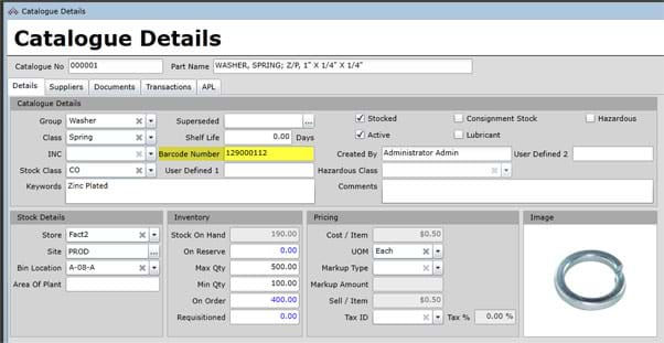 Barcode Field In Catalogue Details