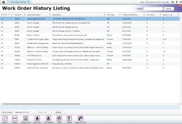 Work Order History Listing